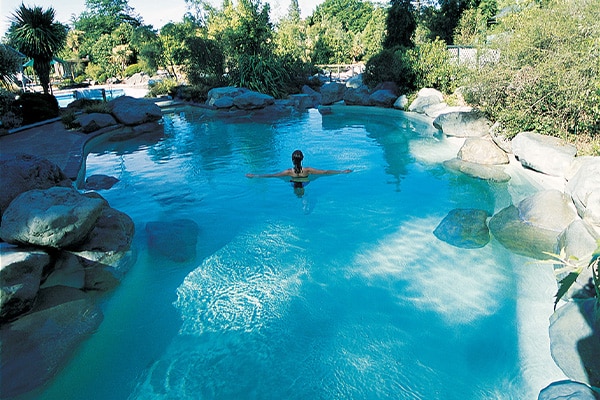 Location 5 Woman swimming in thermal pool at Hanmer Springs hot pools